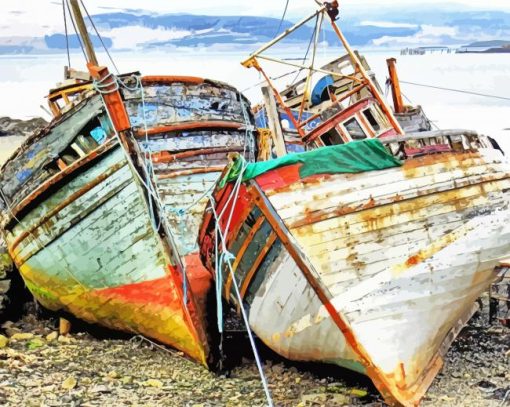 Two Abandoned Boats Paint By Numbers