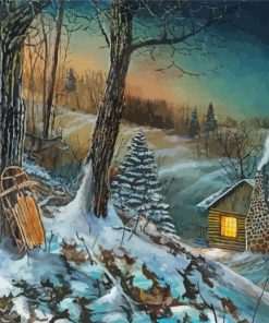 Aesthetic House In Frozen Forest Art Paint By Numbers
