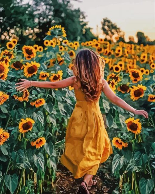 Aesthetic Girl In Sunflower Field Paint By Numbers