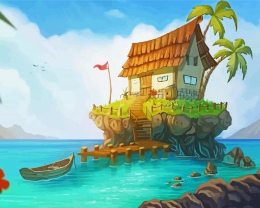 Beach House Boat Island Paint By Numbers