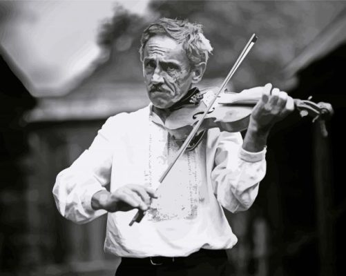 Black And White Old Violinist Man Paint By Numbers