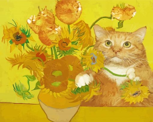 Yellow Fat Cat With Flowers Paint By Numbers