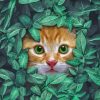 Cat Behind Green Leaves Paint By Numbers