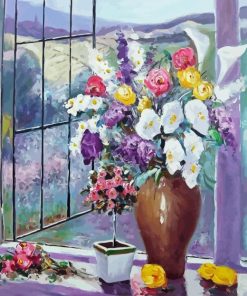 Flowers In Vase On Window Paint By Numbers