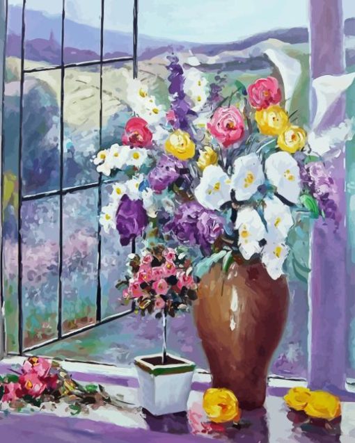 Flowers In Vase On Window Paint By Numbers