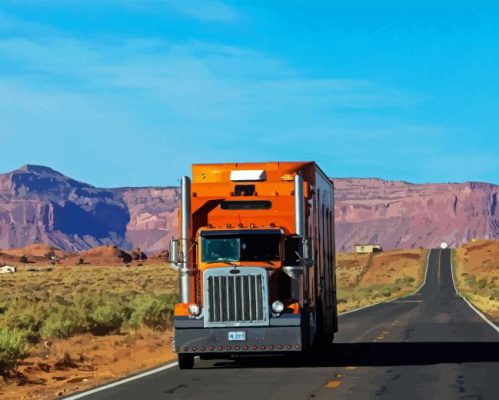 Orange American Big Rig Paint By Numbers