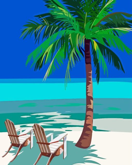 Palm Trees and Beach Chairs Paint By Numbers