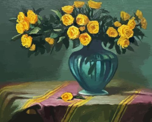 Still Life Yellow Roses In Vase Paint By Numbers