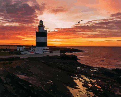 Sunset Over Hook Lighthouse Paint By Numbers