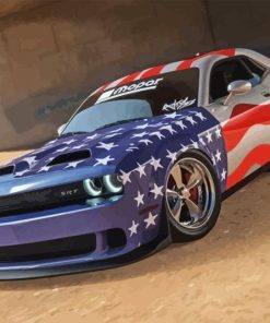 US Flag Dodge Challenger Paint By Numbers