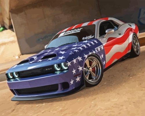 US Flag Dodge Challenger Paint By Numbers