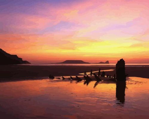 Worms Head Rhossili Sunset Paint By Numbers