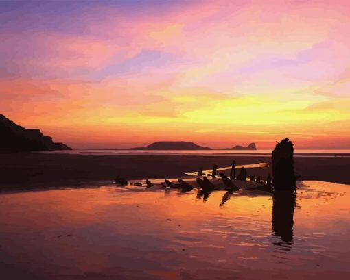 Worms Head Rhossili Sunset Paint By Numbers