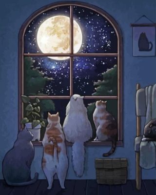 Cats Looking To Moon Paint By Numbers