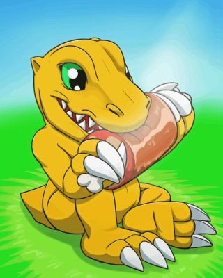 Agumon Eating Meat Paint By Numbers