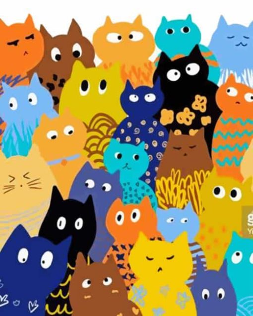 Colorful Cartoon Cats Paint By Numbers