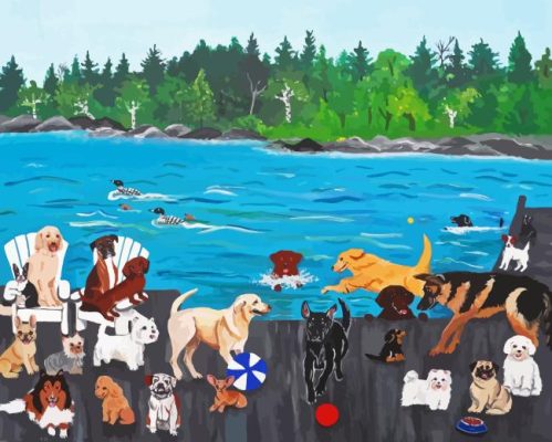 Dogs On a Lake Paint By Numbers