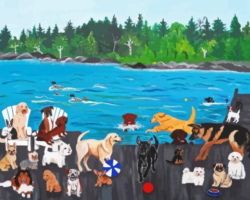 Dogs On a Lake Paint By Numbers