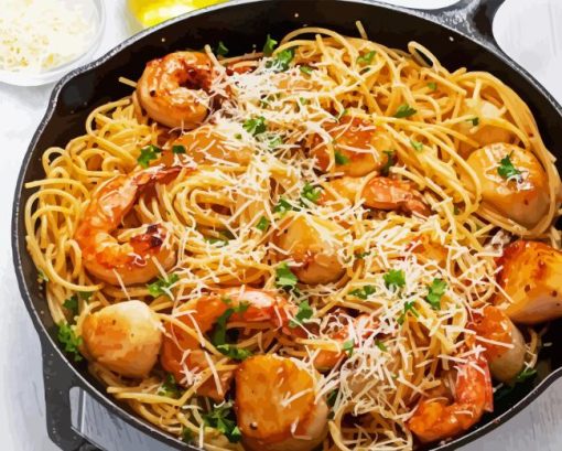 Spaghetti With Shrimp and Scallop Paint By Numbers