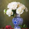 White Flowers In Chinese Vase Paint By Numbers