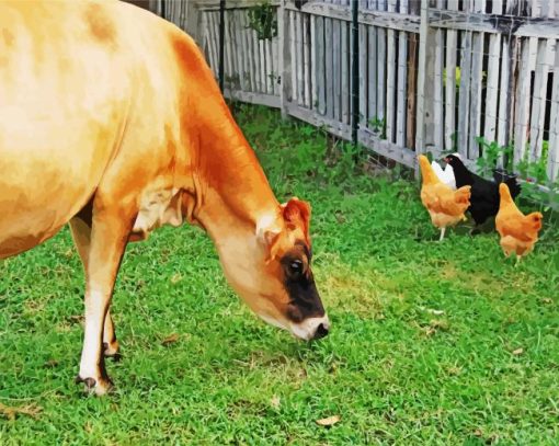 Brown Cow and Chickens Paint By Numbers