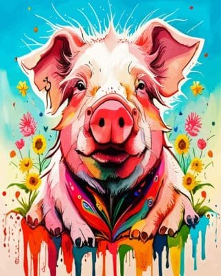 Pig With Flowers Paint By Numbers