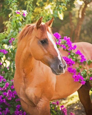 Horses and Purple Flowers Paint By Numbers