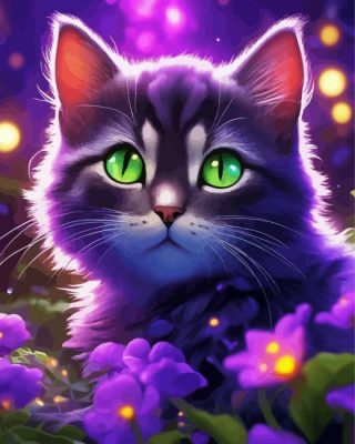 Cat With Purple Flowers Paint By Numbers