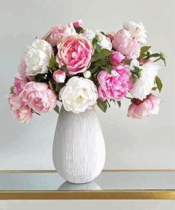 Peonies In a White Vase Paint By Numbers