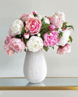 Peonies In a White Vase Paint By Numbers