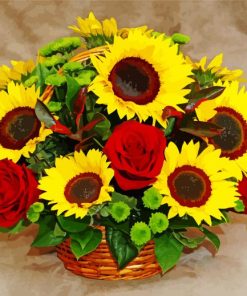 Red Roses With Sunflowers Paint By Numbers