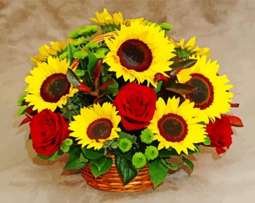 Red Roses With Sunflowers Paint By Numbers