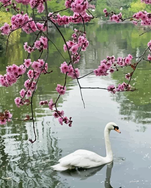 Cherry Tree and Swan Paint By Numbers