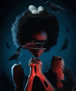 Afro Girl and Crows Birds Paint By Numbers