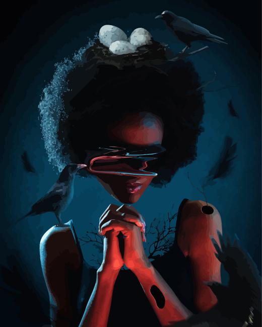 Afro Girl and Crows Birds Paint By Numbers