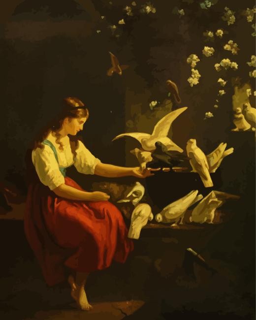 Girl and Pigeons Paint By Numbers