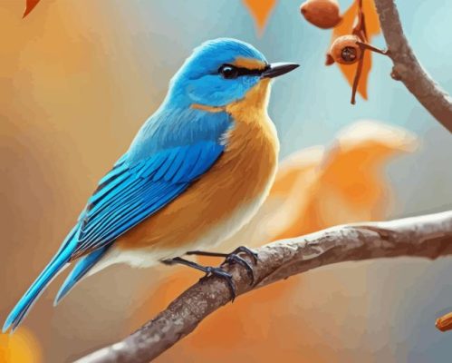 Blue Bird In Autumn Art Paint By Numbers