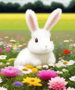 Bunny In Flowers Field Paint By Numbers