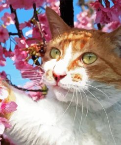 Cat and Cherry Blossoms Tree Paint By Numbers