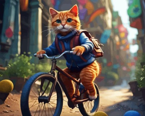 Cat On The Bike Art Paint By Numbers