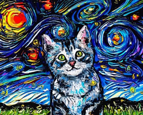 Starry Night Cat Art Paint By Numbers