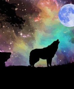 Wolf With Moon Silhouette Paint By Numbers