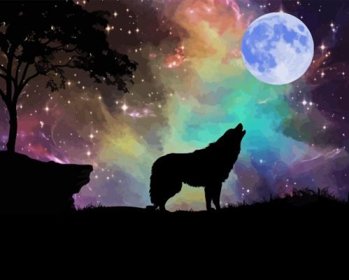 Wolf With Moon Silhouette Paint By Numbers