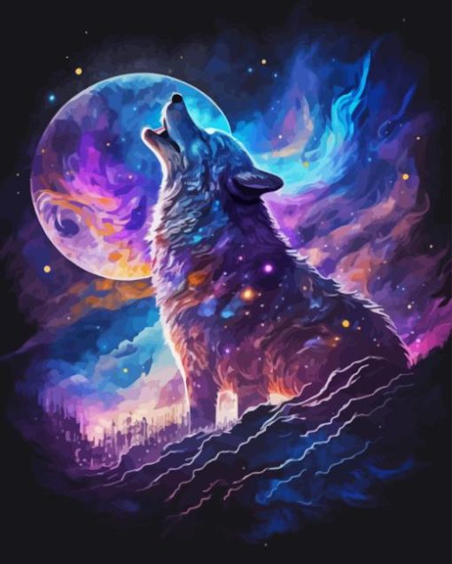 Galaxy Wolf Animal Howling Paint By Numbers