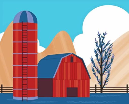 Illustrations barn Silo Paint By Numbers