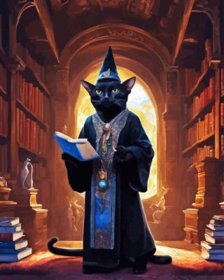 Black Cat In Library Paint By Numbers