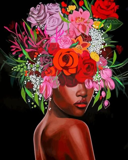Black Woman and Flowers Paint By Numbers