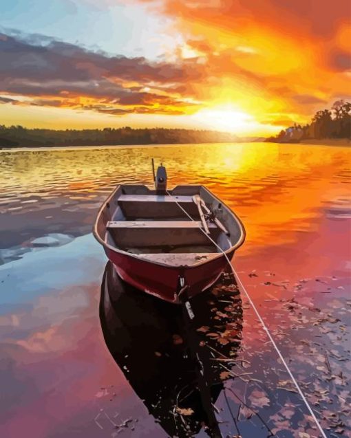 Boat In Sunset Paint By Numbers