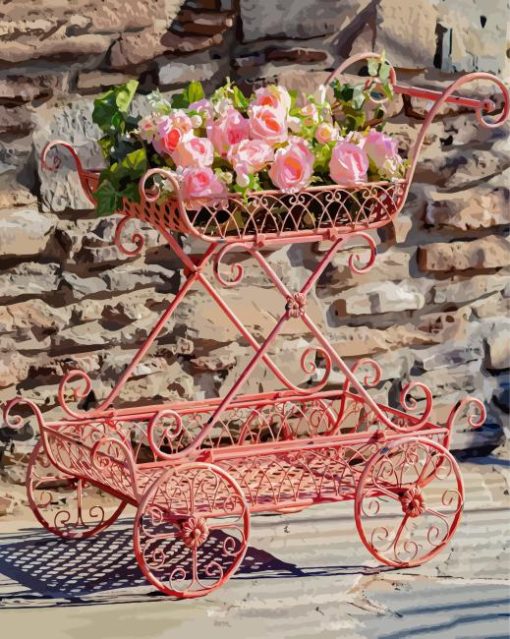 Cart With Pink Flowers Paint By Numbers