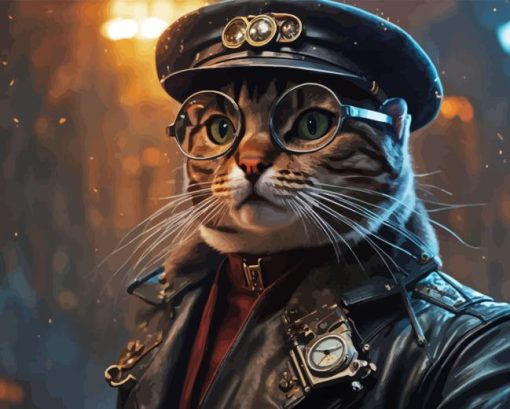 Cat In Pilots Hat Paint By Numbers